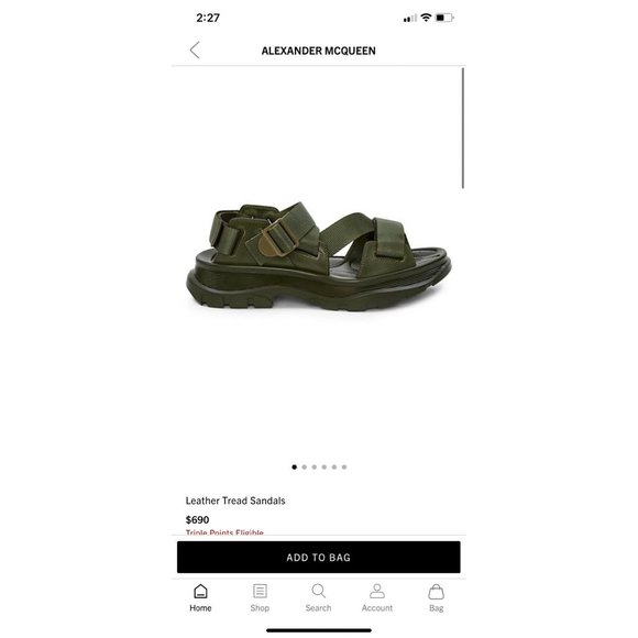 Alexander McQueen Tread Leather Sandals Khaki Green Men’s EU 42/US 9 $690. Light main image 6